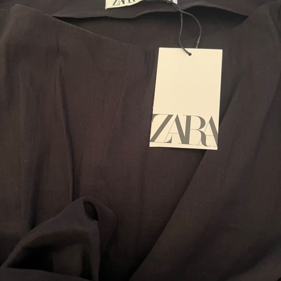 ZARA Black Front Tie Stretch Long Sleeve Top S - Picture 4 of 5